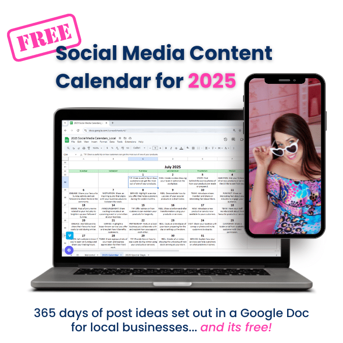 Free calendar of social media post ideas for local business in 2025